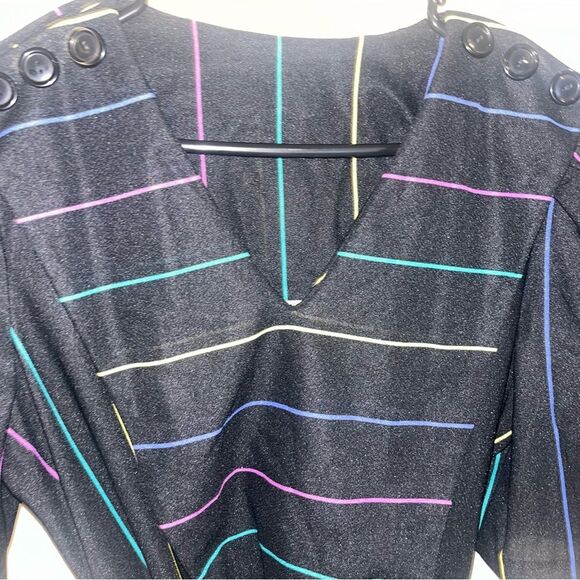 Vintage Rainbow Striped Sally Lou Day Dress Belted Large - Picture 7 of 9